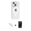 MARSİLYAN™- iPhone 14 Kılıf Pusula Form Özel Seri - Siyah 3D Antistatik Hayalet Cam Ekran Koruyucu + Diamond Kamera Lens - SABE