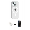 MARSİLYAN™- iPhone 14 Kılıf Pusula Form Özel Seri - Siyah 3D Antistatik Hayalet Cam Ekran Koruyucu + Diamond Kamera Lens - KI
