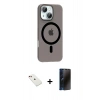 MARSİLYAN™- iPhone 14 Kılıf Pusula Form Özel Seri - Siyah 3D Antistatik Hayalet Cam Ekran Koruyucu + Diamond Kamera Lens - KI