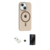 MARSİLYAN™- iPhone 14 Kılıf Pusula Form Özel Seri - Siyah 3D Antistatik Hayalet Cam Ekran Koruyucu + Diamond Kamera Lens - KI