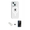 MARSİLYAN™- iPhone 14 Kılıf Pusula Form Özel Seri - Siyah 3D Antistatik Hayalet Cam Ekran Koruyucu + Diamond Kamera Lens - YL