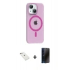 MARSİLYAN™- iPhone 14 Kılıf Pusula Form Özel Seri - Siyah 3D Antistatik Hayalet Cam Ekran Koruyucu + Diamond Kamera Lens - PE