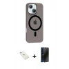 MARSİLYAN™- iPhone 14 Kılıf Pusula Form Özel Seri - Siyah 3D Antistatik Hayalet Cam Ekran Koruyucu + Diamond Kamera Lens - SABE