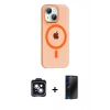 MARSİLYAN™- iPhone 14 Kılıf Pusula Form Özel Seri - Siyah 3D Antistatik Hayalet Cam Ekran Koruyucu + PVD Metal Kamera Lens - SH