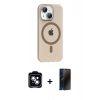 MARSİLYAN™- iPhone 14 Kılıf Pusula Form Özel Seri - Siyah 3D Antistatik Hayalet Cam Ekran Koruyucu + PVD Metal Kamera Lens - MI