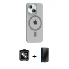 MARSİLYAN™- iPhone 14 Kılıf Pusula Form Özel Seri - Siyah 3D Antistatik Hayalet Cam Ekran Koruyucu + PVD Metal Kamera Lens - TU