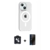 MARSİLYAN™- iPhone 14 Kılıf Pusula Form Özel Seri - Siyah 3D Antistatik Hayalet Cam Ekran Koruyucu + PVD Metal Kamera Lens - SH