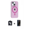 MARSİLYAN™- iPhone 14 Kılıf Pusula Form Özel Seri - Siyah 3D Antistatik Hayalet Cam Ekran Koruyucu + PVD Metal Kamera Lens - SH