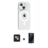 MARSİLYAN™- iPhone 14 Kılıf Pusula Form Özel Seri - Siyah 3D Antistatik Hayalet Cam Ekran Koruyucu + PVD Metal Kamera Lens - PE