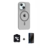 MARSİLYAN™- iPhone 14 Kılıf Pusula Form Özel Seri - Siyah 3D Antistatik Hayalet Cam Ekran Koruyucu + PVD Metal Kamera Lens - MI