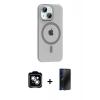 MARSİLYAN™- iPhone 14 Kılıf Pusula Form Özel Seri - Siyah 3D Antistatik Hayalet Cam Ekran Koruyucu + PVD Metal Kamera Lens - GS