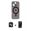 MARSİLYAN™- iPhone 14 Kılıf Pusula Form Özel Seri - Siyah 3D Antistatik Hayalet Cam Ekran Koruyucu + PVD Metal Kamera Lens - TU