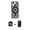 MARSİLYAN™- iPhone 14 Kılıf Pusula Form Özel Seri - Siyah 3D Antistatik Hayalet Cam Ekran Koruyucu + PVD Metal Kamera Lens - YL