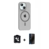 MARSİLYAN™- iPhone 14 Kılıf Pusula Form Özel Seri - Siyah 3D Antistatik Hayalet Cam Ekran Koruyucu + PVD Metal Kamera Lens - YL