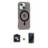 MARSİLYAN™- iPhone 14 Kılıf Pusula Form Özel Seri - Siyah 3D Antistatik Hayalet Cam Ekran Koruyucu + PVD Metal Kamera Lens - MI