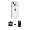MARSİLYAN™- iPhone 14 Kılıf Pusula Form Özel Seri - Siyah 3D Antistatik Hayalet Cam Ekran Koruyucu + PVD Metal Kamera Lens - YL