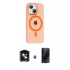 MARSİLYAN™- iPhone 14 Kılıf Pusula Form Özel Seri - Siyah 3D Antistatik Hayalet Cam Ekran Koruyucu + PVD Metal Kamera Lens - MI