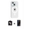 MARSİLYAN™- iPhone 14 Kılıf Pusula Form Özel Seri - Siyah 3D Antistatik Hayalet Cam Ekran Koruyucu + PVD Metal Kamera Lens - TU