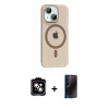 MARSİLYAN™- iPhone 14 Kılıf Pusula Form Özel Seri - Siyah 3D Antistatik Hayalet Cam Ekran Koruyucu + PVD Metal Kamera Lens - TU