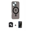 MARSİLYAN™- iPhone 14 Kılıf Pusula Form Özel Seri - Siyah 3D Antistatik Hayalet Cam Ekran Koruyucu + PVD Metal Kamera Lens - GS