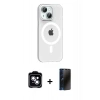 MARSİLYAN™- iPhone 14 Kılıf Pusula Form Özel Seri - Siyah 3D Antistatik Hayalet Cam Ekran Koruyucu + PVD Metal Kamera Lens - MI