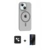 MARSİLYAN™- iPhone 14 Kılıf Pusula Form Özel Seri - Siyah 3D Antistatik Hayalet Cam Ekran Koruyucu + PVD Metal Kamera Lens - PE