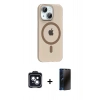 MARSİLYAN™- iPhone 14 Kılıf Pusula Form Özel Seri - Siyah 3D Antistatik Hayalet Cam Ekran Koruyucu + PVD Metal Kamera Lens - SH