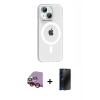 MARSİLYAN™- iPhone 14 Kılıf Pusula Form Özel Seri - Siyah 3D Antistatik Hayalet Cam Ekran Koruyucu + Raze Metal Kamera Lens - KI