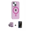 MARSİLYAN™- iPhone 14 Kılıf Pusula Form Özel Seri - Siyah 3D Antistatik Hayalet Cam Ekran Koruyucu + Raze Metal Kamera Lens - MR