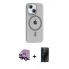 MARSİLYAN™- iPhone 14 Kılıf Pusula Form Özel Seri - Siyah 3D Antistatik Hayalet Cam Ekran Koruyucu + Raze Metal Kamera Lens - SH