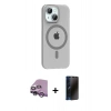 MARSİLYAN™- iPhone 14 Kılıf Pusula Form Özel Seri - Siyah 3D Antistatik Hayalet Cam Ekran Koruyucu + Raze Metal Kamera Lens - MR