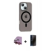 MARSİLYAN™- iPhone 14 Kılıf Pusula Form Özel Seri - Siyah 3D Antistatik Hayalet Cam Ekran Koruyucu + Raze Metal Kamera Lens - KI