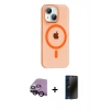 MARSİLYAN™- iPhone 14 Kılıf Pusula Form Özel Seri - Siyah 3D Antistatik Hayalet Cam Ekran Koruyucu + Raze Metal Kamera Lens - SH