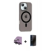 MARSİLYAN™- iPhone 14 Kılıf Pusula Form Özel Seri - Siyah 3D Antistatik Hayalet Cam Ekran Koruyucu + Raze Metal Kamera Lens - SH