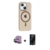 MARSİLYAN™- iPhone 14 Kılıf Pusula Form Özel Seri - Siyah 3D Antistatik Hayalet Cam Ekran Koruyucu + Raze Metal Kamera Lens - GS