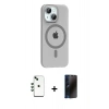 MARSİLYAN™- iPhone 14 Kılıf Pusula Form Özel Seri - Siyah 3D Antistatik Hayalet Cam Ekran Koruyucu + Shine Kamera Lens - YL