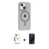 MARSİLYAN™- iPhone 14 Kılıf Pusula Form Özel Seri - Siyah 3D Antistatik Hayalet Cam Ekran Koruyucu + Shine Kamera Lens - KI
