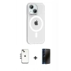 MARSİLYAN™- iPhone 14 Kılıf Pusula Form Özel Seri - Siyah 3D Antistatik Hayalet Cam Ekran Koruyucu + Shine Kamera Lens - GI