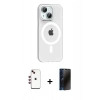 MARSİLYAN™- iPhone 14 Kılıf Pusula Form Özel Seri - Siyah 3D Antistatik Hayalet Cam Ekran Koruyucu + Shine Kamera Lens - KI