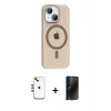 MARSİLYAN™- iPhone 14 Kılıf Pusula Form Özel Seri - Siyah 3D Antistatik Hayalet Cam Ekran Koruyucu + Shine Kamera Lens - GD