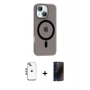 MARSİLYAN™- iPhone 14 Kılıf Pusula Form Özel Seri - Siyah 3D Antistatik Hayalet Cam Ekran Koruyucu + Shine Kamera Lens - MI