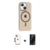 MARSİLYAN™- iPhone 14 Kılıf Pusula Form Özel Seri - Siyah 3D Antistatik Hayalet Cam Ekran Koruyucu + Shine Kamera Lens - KI