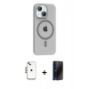 MARSİLYAN™- iPhone 14 Kılıf Pusula Form Özel Seri - Siyah 3D Antistatik Hayalet Cam Ekran Koruyucu + Shine Kamera Lens - GS