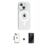 MARSİLYAN™- iPhone 14 Kılıf Pusula Form Özel Seri - Siyah 3D Antistatik Hayalet Cam Ekran Koruyucu + Shine Kamera Lens - GD