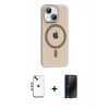 MARSİLYAN™- iPhone 14 Kılıf Pusula Form Özel Seri - Siyah 3D Antistatik Hayalet Cam Ekran Koruyucu + Shine Kamera Lens - GI