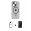 MARSİLYAN™- iPhone 14 Kılıf Pusula Form Özel Seri - Siyah 3D Antistatik Hayalet Cam Ekran Koruyucu + Shine Kamera Lens - SH
