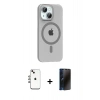 MARSİLYAN™- iPhone 14 Kılıf Pusula Form Özel Seri - Siyah 3D Antistatik Hayalet Cam Ekran Koruyucu + Shine Kamera Lens - GI