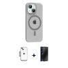 MARSİLYAN™- iPhone 14 Kılıf Pusula Form Özel Seri - Siyah 3D Antistatik Hayalet Cam Ekran Koruyucu + Shine Kamera Lens - MI