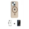 MARSİLYAN™- iPhone 14 Kılıf Pusula Form Özel Seri - Siyah 3D Antistatik Hayalet Cam Ekran Koruyucu + Shine Kamera Lens - GS