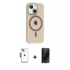 MARSİLYAN™- iPhone 14 Kılıf Pusula Form Özel Seri - Siyah 3D Antistatik Hayalet Cam Ekran Koruyucu + Shine Kamera Lens - SH